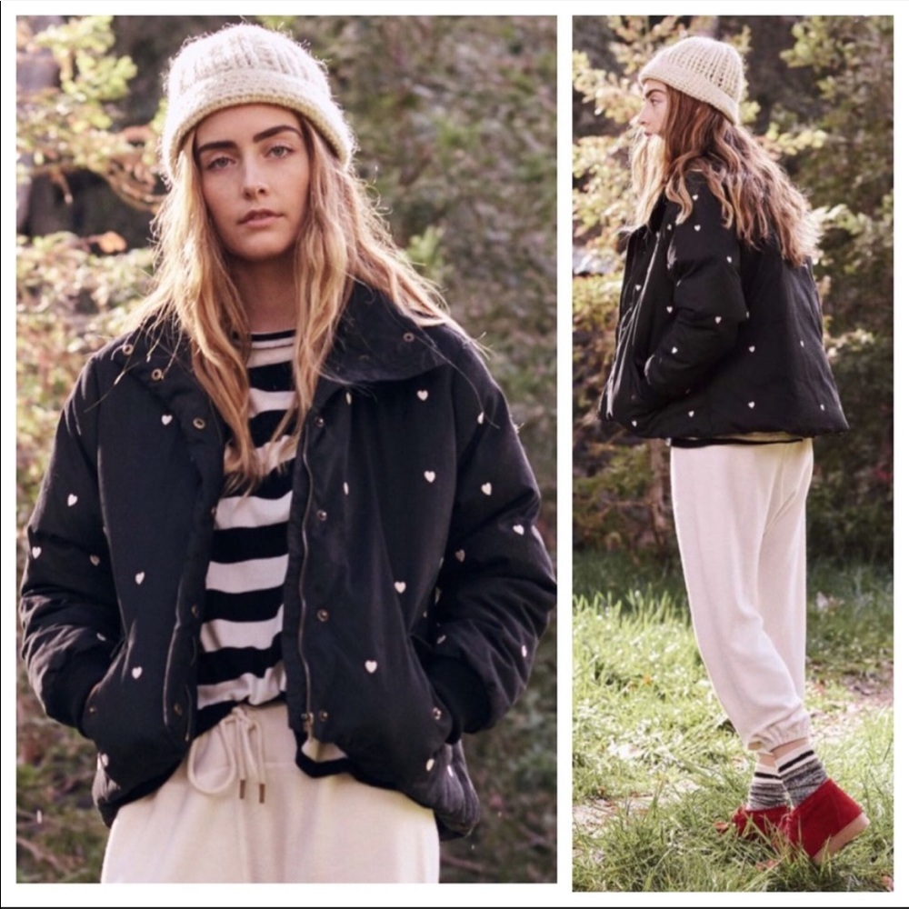 The Great. Heart Embroidered Puffer Jacket. Size 1.